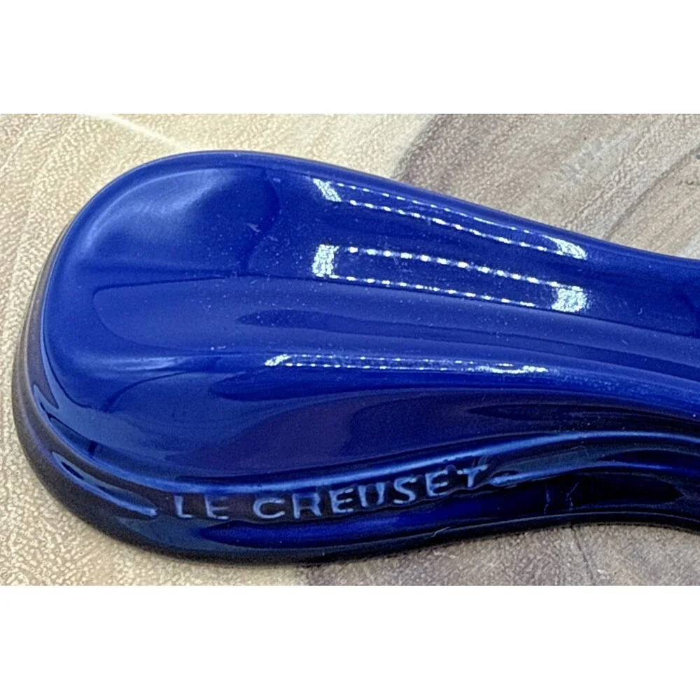 Le Creuset Blue Stoneware Enamel Spoon Rest/Holder, Royal Blue Kitchen Ware 9”